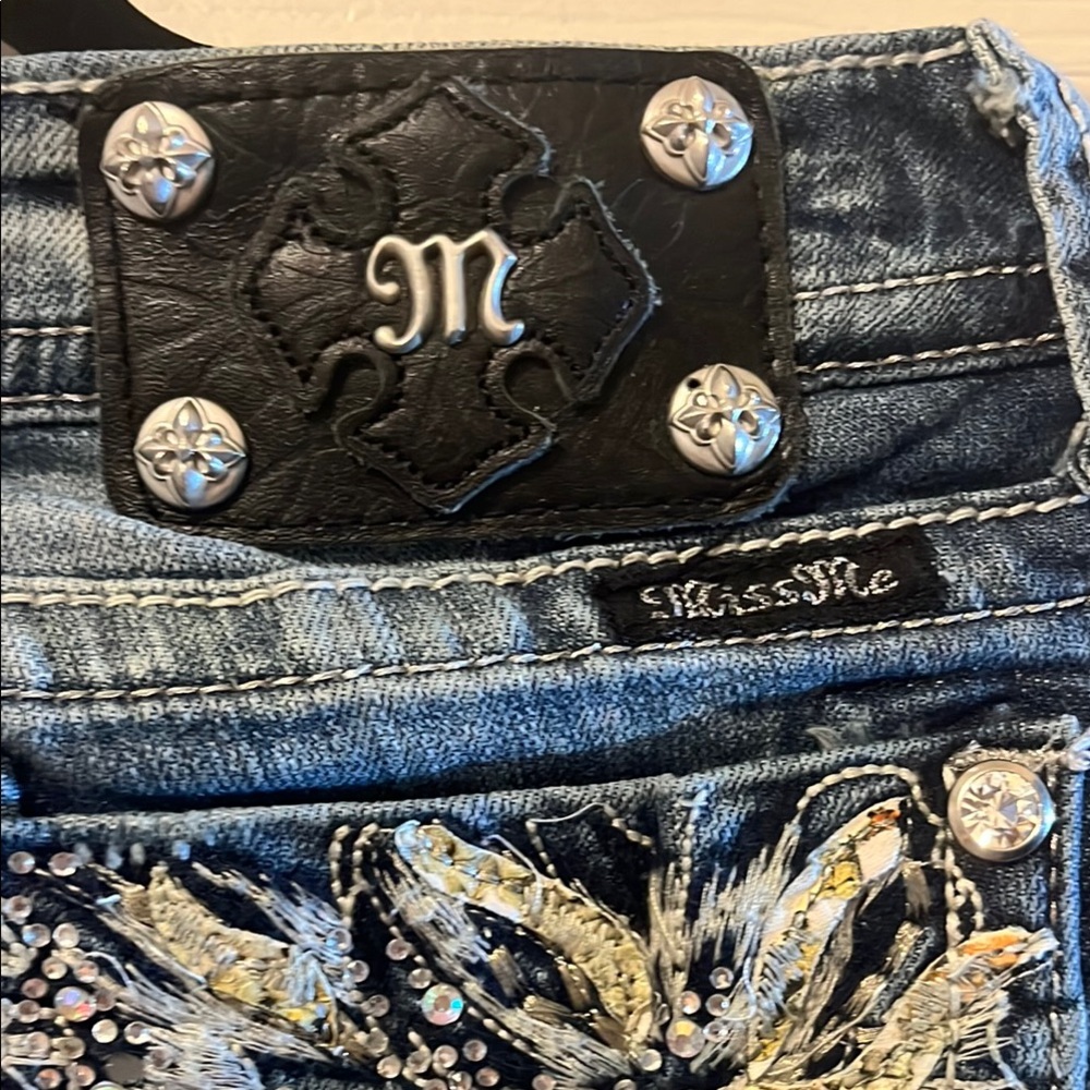 Miss Me Blue Skinny Jeans with Distressed Details - Picture 6 of 13